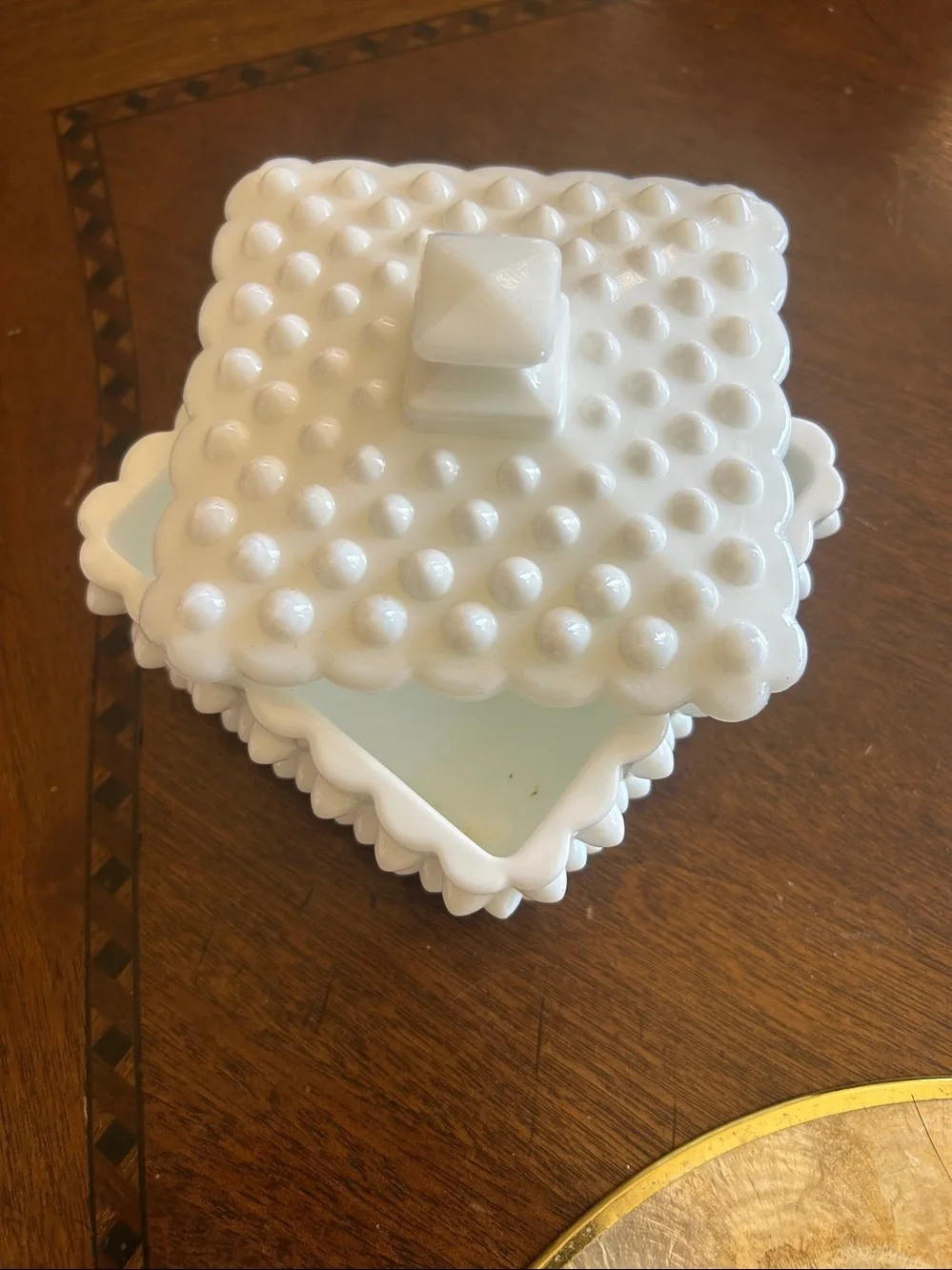Used White Decorative Hobnail Ceramic Trinket Box small chip